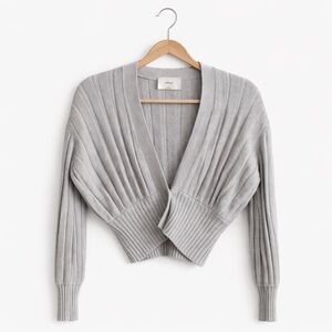 Aritzia Wilfred Thais Plunge Ribbed Sweater Cardigan Merino Wool Blend Grey XS